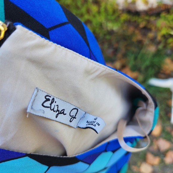 Eliza J Vintage Blue Black Geometric Mod Dress Size 4 - Picture 5 of 6